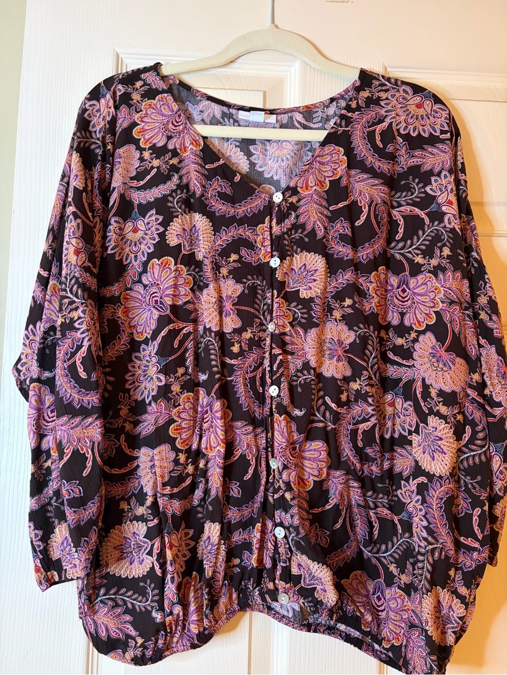 J. Jill Floral Button-Front Blouse in Purple and Pink